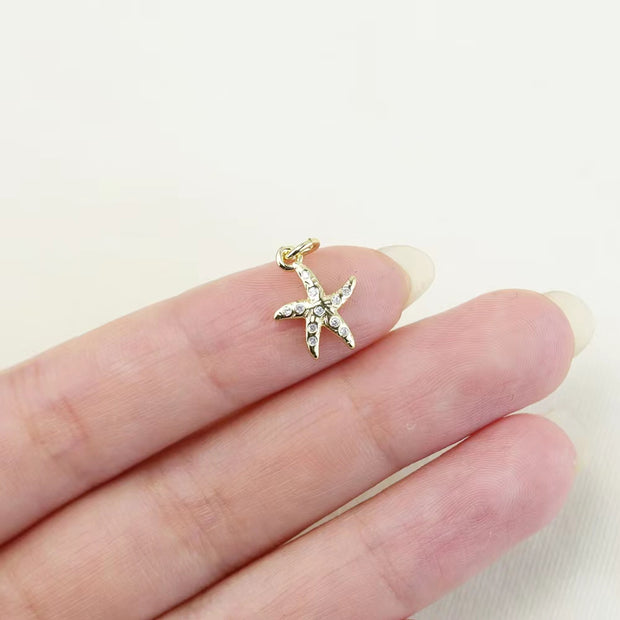 10pcs 14x10mm gold plated over brass Starfish crystal charms