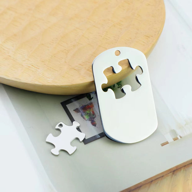 10sets 48X28mm  stainelss steel Jigsaw puzzle dog tags couples jewelry blanks
