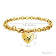 Stainless Steel Round Rolo Chain Bracelet With Heart Initial Charm