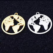 10pcs  22mm Stainless Steel Hollow Map Jewelry Pendant