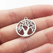 10pcs 18mm Stainless Steel Hollow Lifetree Pendant Charms