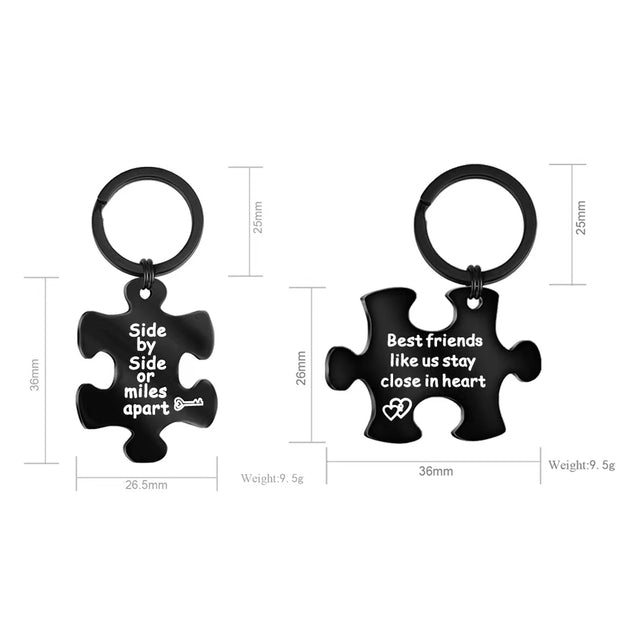 Side by Side or Miles Apart BEST FRIENDS are always close at heart-Puzzle Logo Keychains Set