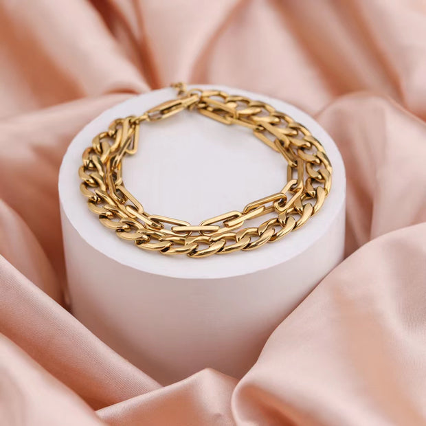Real gold  Plated Cuban double layers Bracelet Paperclip Chains