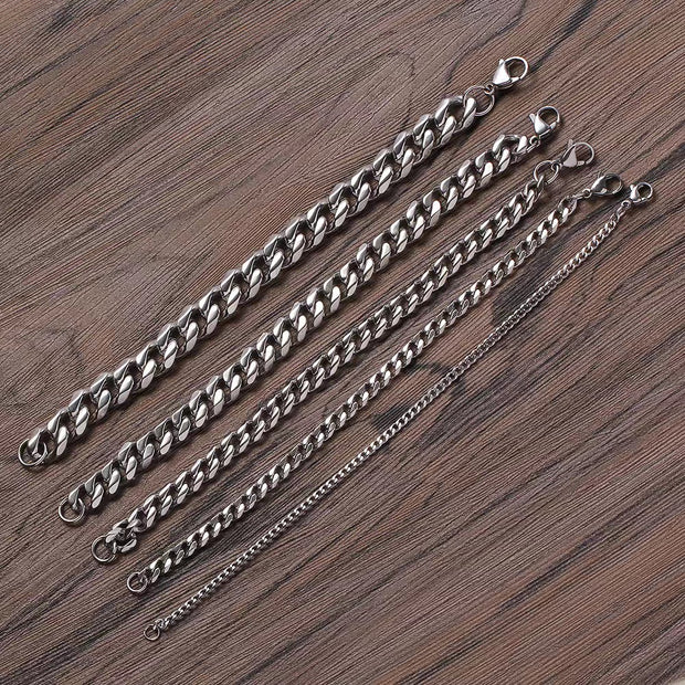 5pcs  7.6" Stainless Steel Cuban Chain Bracelet Curb Chain With Lobster Clasp