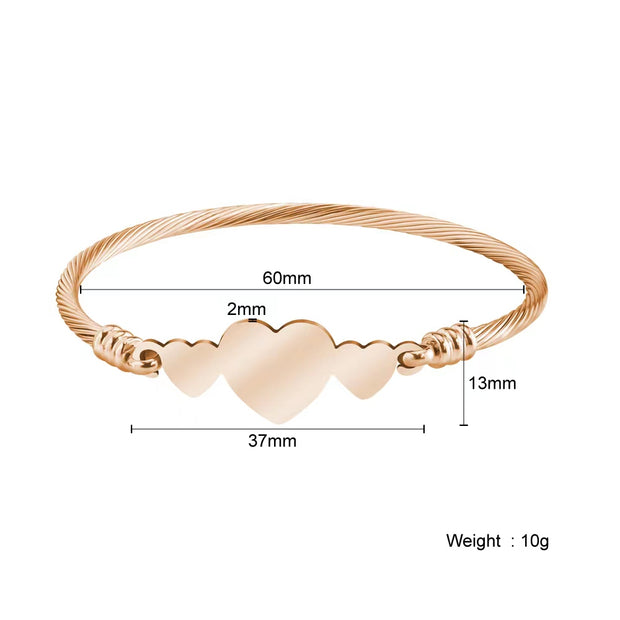 5pcs Stainless Steel Heart Rope Adjustable Bracelet Bangles Blanks