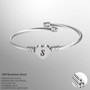 2pcs Stainless Steel Rope Bracelet Bangle With Heart Initial Beads