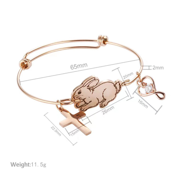 Rose gold Rabbit Cross Pendant Adjustable  Bracelet