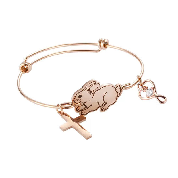 Rose gold Rabbit Cross Pendant Adjustable  Bracelet