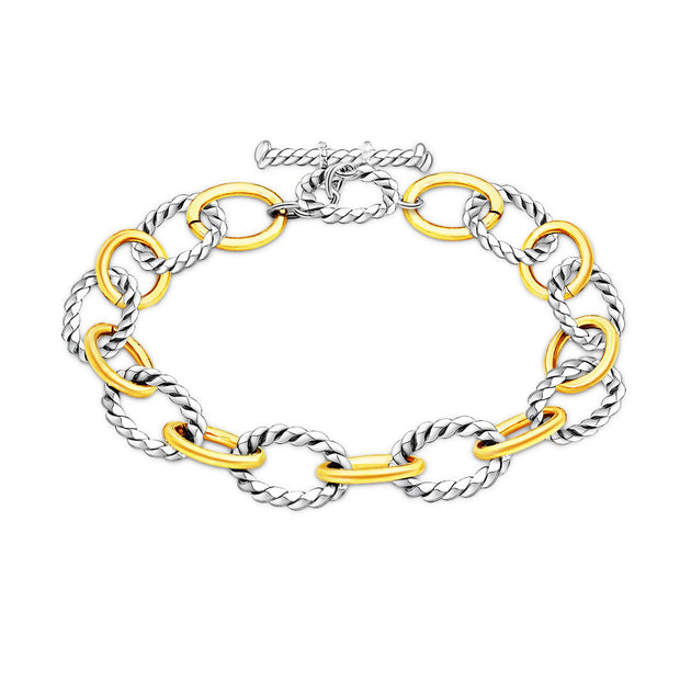 2pcs Brass Oval Link Chain Bracelet OT Clasp Bangles