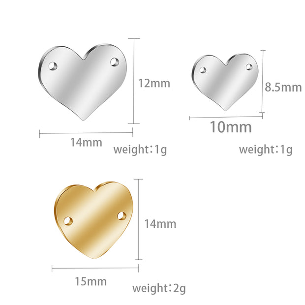 20pcs Mirror polished Steel Heart  jewelry connector bracelet charms blanks