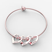 Family Bangle Bracelet with Heart Shape Pendants-New Version
