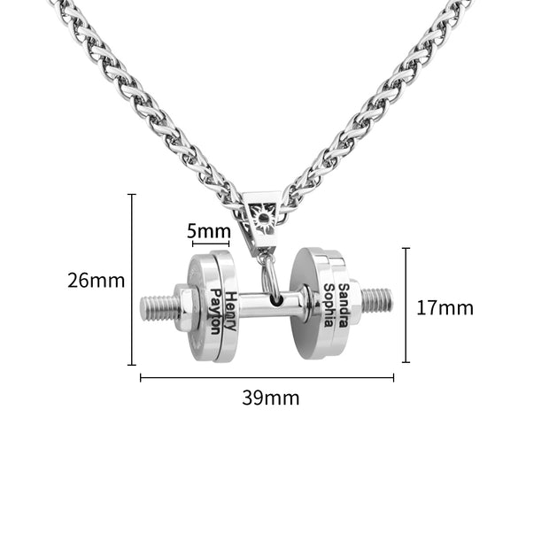 Custom Dumbbell Name Necklace Sports  Barbell Logo Necklace