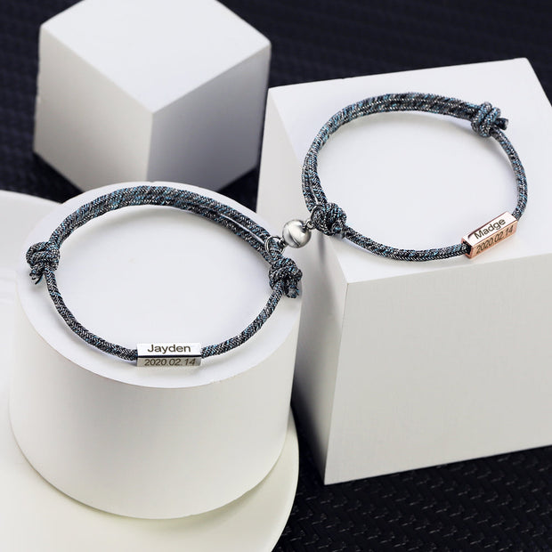 Matching Bracelet Custom name logo couple magnetic bracelet(2 bracelets)