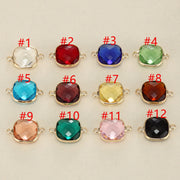 12pcs 12mm 12 colours mixed Birthstone crystal Square charm connector accessories
