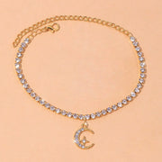 Dainty Tennis Anklet Boho Style Summer Moon & Star Foot Chain for Women