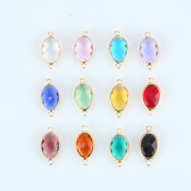 12pcs 10x16mm 12 colours mixed Birthstone crystal Oval charm connector accessories