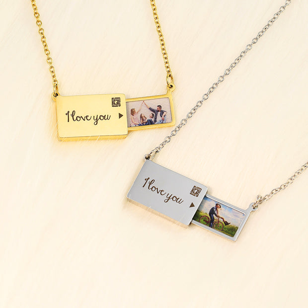 Valentine's Day Gift Custom Message Photo Love You Envelope Necklace