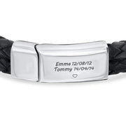 Father's Day Gifts Engraved Bracelet for Men with Black Leather