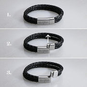Father's Day Gifts Engraved Bracelet for Men with Black Leather