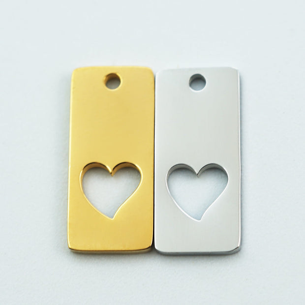 50pcs 8x18mm Stainless steel  Custom logo Cut out Hearts Rectangle Charms