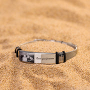 Custom Photo Text Name Stainless Steel Couples Bracelets Adjustable Band Bangles