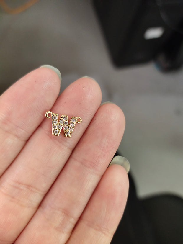 20pcs 8x8.5mm A-Z Paved CZ mini initial connecor with two opening loops