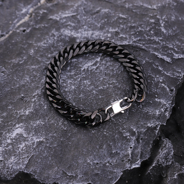 Stainless Steel Cuban Chain Bracelet Black Curb Chain With Lobster Clasp