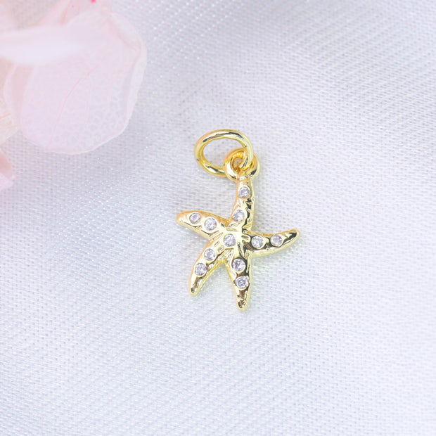 10pcs 14x10mm gold plated over brass Starfish crystal charms