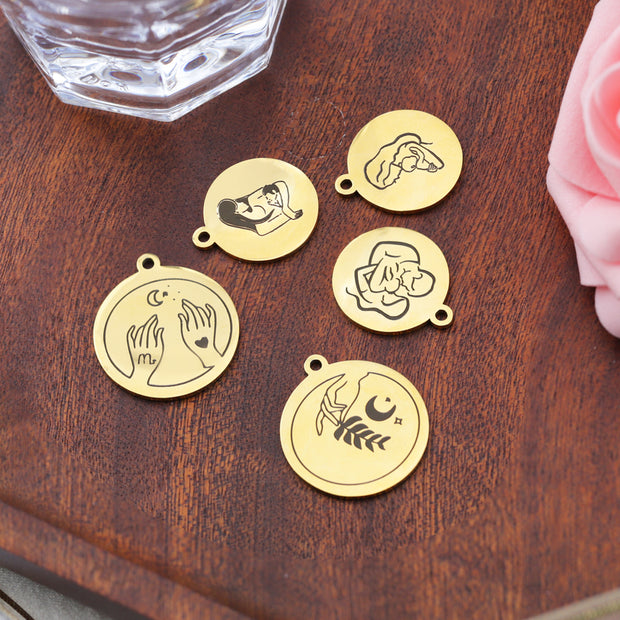 10pcs 25mm Laser Engraved Gesture Password Charms Gesture Icons Pendant