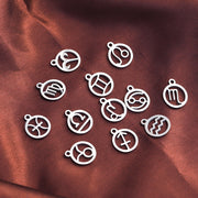 12pcs one set 18mm Steel  Hollow Zodiac Tags Twelve Constellation Logo Charms Blanks