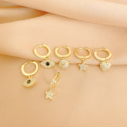1 pair Paved Zircon Huggies Earrings Devil Eye/Star/Heart Earrings