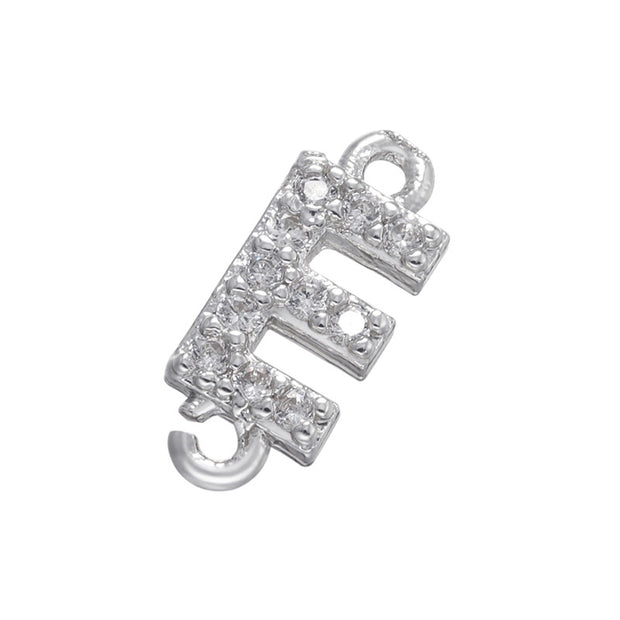 20pcs 8x8.5mm A-Z Paved CZ mini sideway initial letter with two opening loops