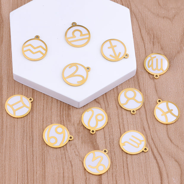 12pcs one set 20mm 18k real gold plated etched engraving Zodiac Constellation charms blanks