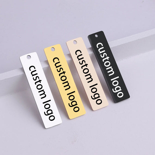 custom listing 48pcs 12x50mm Customized logo rectangle tag  pendant
