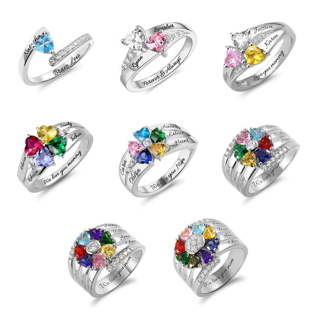 Customized Family Name Ring With Birthstone