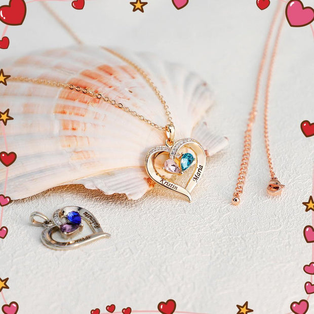 Valentine's Day Gift  Custom Name  Birthstone Heart Necklace