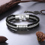 Father's Day Gift Mens Leather Bracelet Braided Layered Leather with Beads