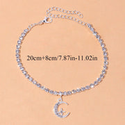 Dainty Tennis Anklet Boho Style Summer Moon & Star Foot Chain for Women