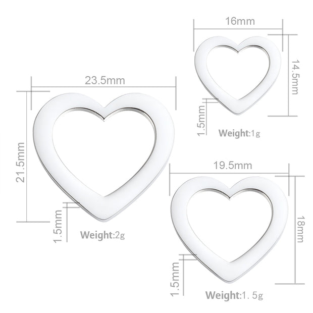 50pcs Custom logo hollow Metal Heart charm bracelet jewelry tags